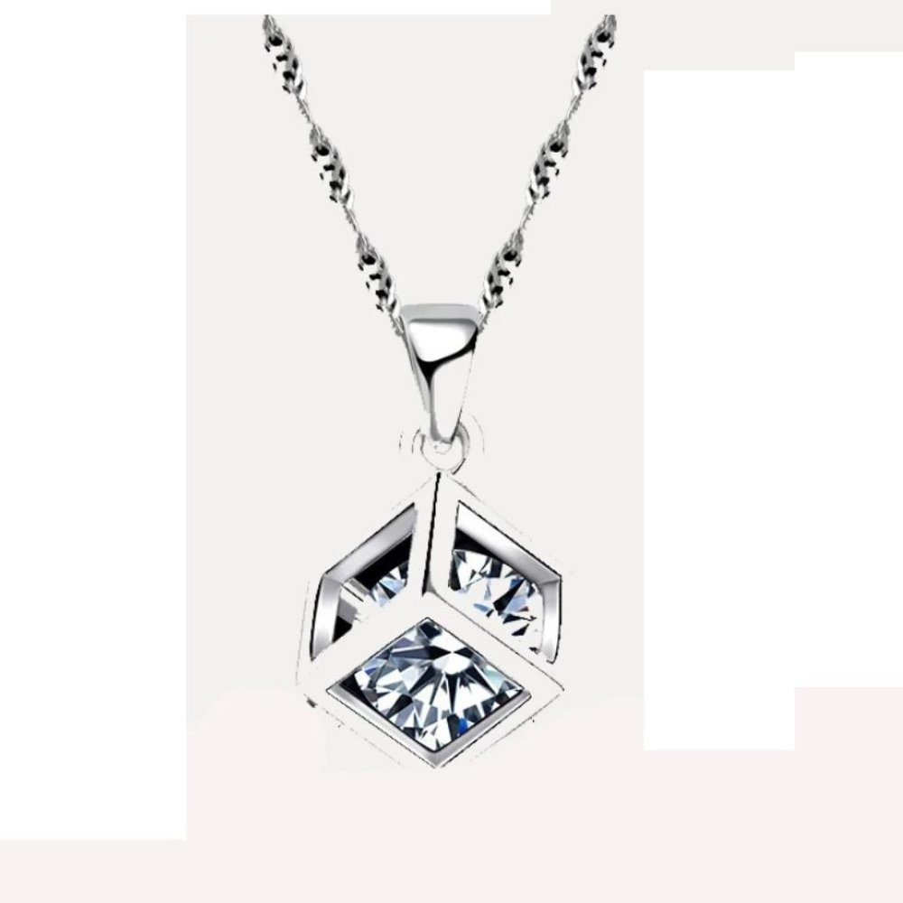 925 Sterling Silver Earrings With Necklace Set Bundle Square Gift Minimalist - Picture 8 of 8